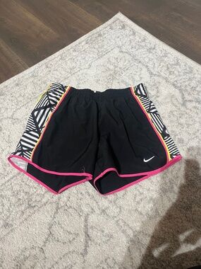 Nike Dri-Fit Black Running Shorts with Pink Trim and Zebra Panels